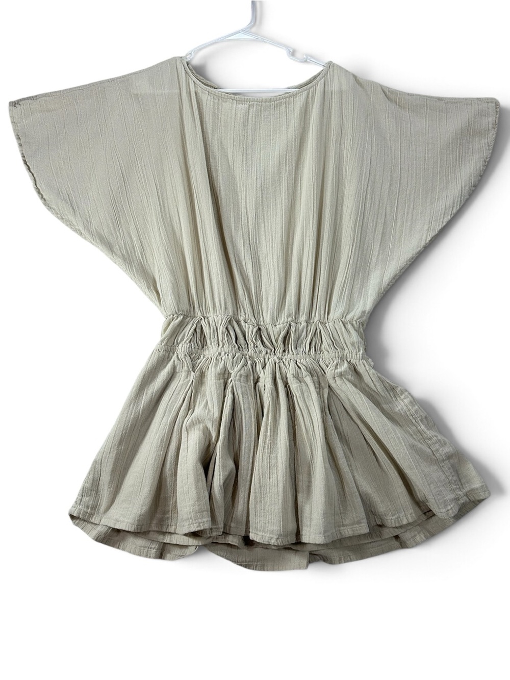 Free People Free-est M Casual Cream Pull-On Peasant Tunic with Smocked Waist